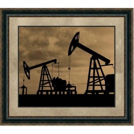 Wall Art Giant Pump Jack IV | Canvas or Framed Print | Various Sizes - Framed Art with Double Mat, 24X30