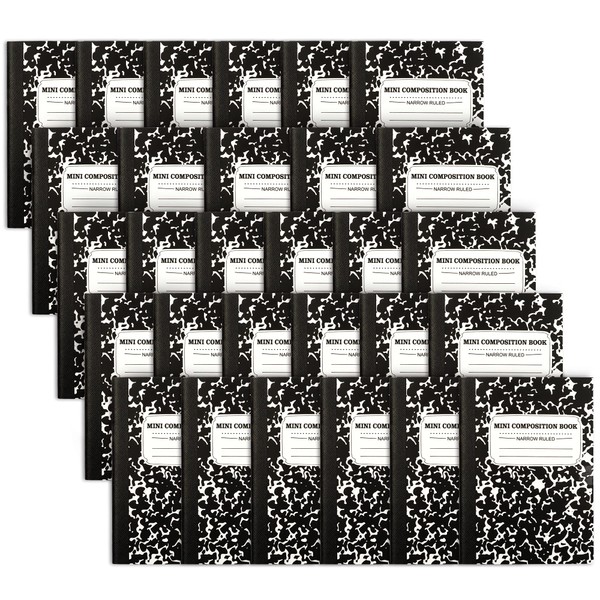feela Mini Composition Notebook, Cute 30 Pack Black Narrow Ruled