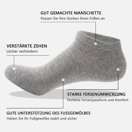 LBJR 12 Pairs Women's Low Cut Socks Men's Cotton Breathable Short Socks, Black, white and grey, 43 - 46