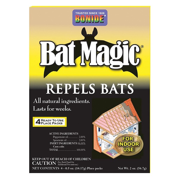 Bonide Bat Magic Bat Repellent, Pack of 4 Ready-to-Use Scent Packs for Indoor Bat Control