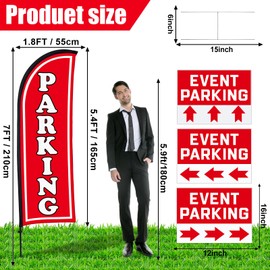 Hahafelt Parking Sign Set 1 Pack Feather Flag 6 Pack Double Sided Event Parking Arrows Signs with Metal Stakes for Yard Outside, Business Advertising, Directional Signage(Red)