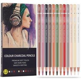 Professional Colored Charcoal Pencils Drawing Set, Skin Tone Colored Pencils, Pastel Chalk Pencils for Sketching, Shading, Coloring, Layering & Blending, 24 Colors - Color: 12 Colors