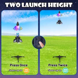 Rocket Launcher for Kids, 200 ft Self Launching Motorized Rocket Toy with LED and Safety Parachute Land, Outdoor Toys Cool Birthday for Boys Ages 8-12 (Blue)