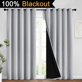 Yakamok 2 Thick Layers 100% Completely Blackout Window Curtains,Thermal Insulated Noise Reducing Drapes for Girl's Bedroom(62Wx96L, Light Grey, 2 Panels)