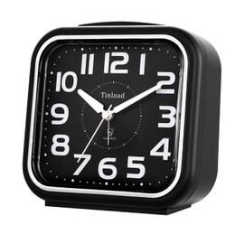 Tinload 5.5" Large Analog Alarm Clock Silent Non Ticking, Gentle Wake, Beep Sounds, Increasing Volume, Battery Operated Snooze and Manual Light, Easy Set, Black (Best for Elder)