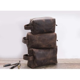 Venito Rimini Handcrafted Premium Leather Makeup Bag Cosmetic Bags Travel Bag for Women (Medium, Coffee Brown)