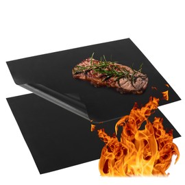 com-four® 2 x BBQ Grill Mats Made of Teflon, Heat-Resistant Oven Mat, Non-Stick Grill Film, Grill and Baking Mat, Reusable, Can Be Cut to Size, Dishwasher Safe (Pack of 2, Black)