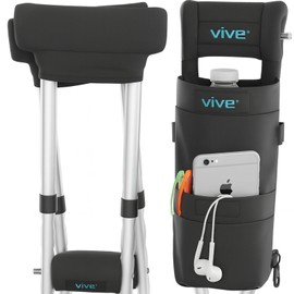 Vive Crutch Pads, Bag, & Hand Grips (5 PCS) - Crutches for Adults Armpit Padding, Hand Grips, Accessories Pouch - Soft Tips Medical Padded Handles for Kids, Men, Women - Lightweight