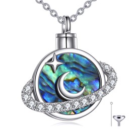 NIFUNAO Urn Universe Necklace 925 Sterling Sliver Abalone Shell Cremation Jewelry for Human Ashes Keepsake Memorial Jewelry for Women
