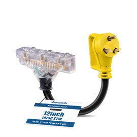 DEWENWILS RV Distribution Adapter, NEMA TT-30P Male to 15/20R Female RV Generator Adapter Cord with LED Power Indicator, 3-Prong to RV Camper Generator Household Outlet, 12Inch, 125VAC 30A, 10AWG STW