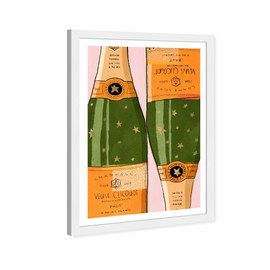 Wynwood Studio Drinks and Spirits Wall Art Framed Prints 'Shiny Champagne Home Décor, Orange, Green