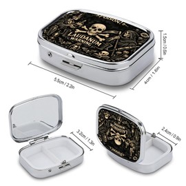 Metal Pill Organizer, Dual Compartments, Laudanum Warning
