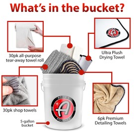 Adam's 5 Gallon Bucket-O-Towels (67pk) - Premium Microfiber Car Detailing Towels for Washing, Drying, Polishing, Car Wax, Ceramic Coating, Shop & Home Cleaning
