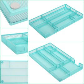 Annova Desk Organiser Storage Box with 6 Compartments Metal Mesh (Turquoise)