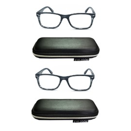 EYE ZOOM 2 Pack Men and Women Classic Style Reading Glasses with Case, Grey Stripe +1.75