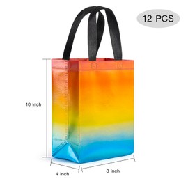 WRAPAHOLIC 12 Pack Reusable Rainbow Gift Bags - Medium Size 8 x 4 x 10 inch - Perfect for Birthday, Shopping, Goodie, Party Favor Bags