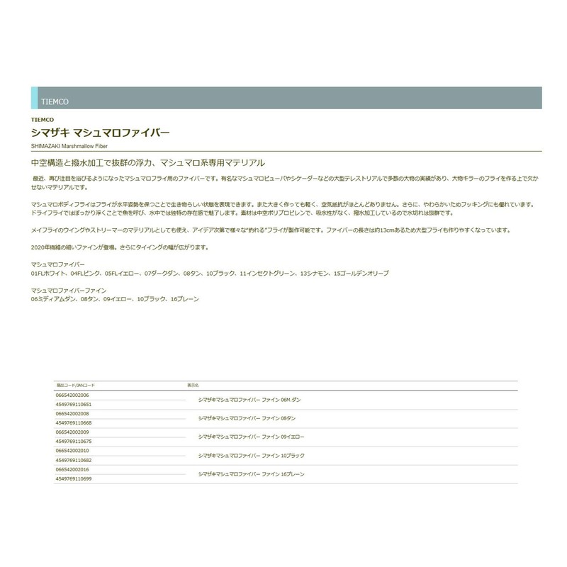 TIEMCO Shimazaki Marshmallow Fiber Fine #10 Black