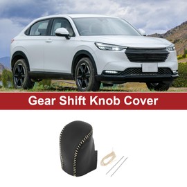 ACROPIX Gear Shift Knob Cover Stick Shifting Handle Protector for Honda HR-V 2023-2024 Black Beige Faux Leather 1 Pc Car