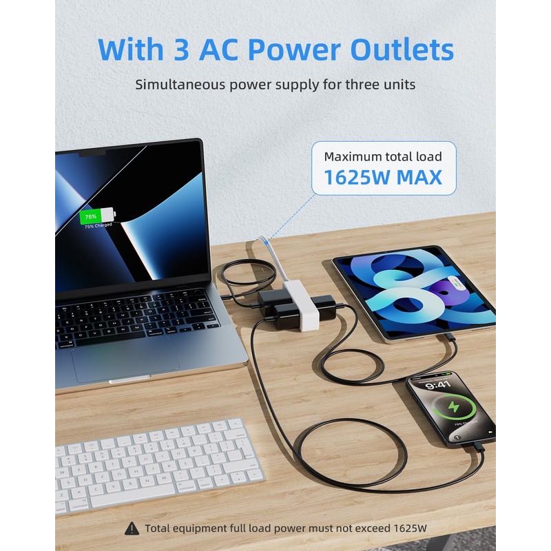 Flat Plug Extension Cord with 3 Outlets - 6 ft