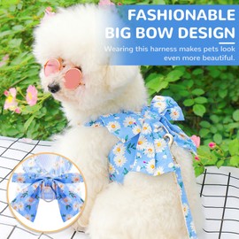 BAEJMJK Dog Harness and Leash Set with Bow Knot No Pull Pet Daisy Floral Harness with D-Ring Soft Mesh Dog Harness Vest Set Escape Proof Princess Puppy Harness for Small Girl Dogs Cats（Blue B XS）