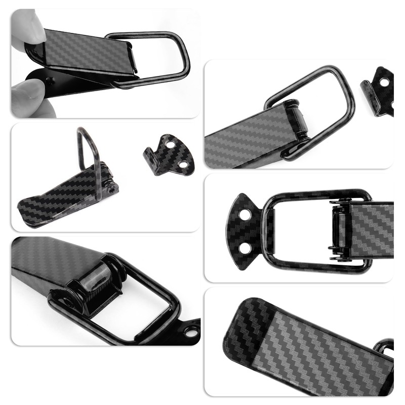 2PCS Car Bumper Clips Hook Lock,Carbon Fiber Hood Pins Toggle