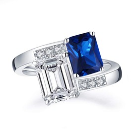 AINUOSHI Emerald & Radiant Cut 4 Carat Cubic Zirconia Blue CZ Double Twisted 925 Sterling Silver Wedding Engagement Ring Sizes 5 to 8 (5)