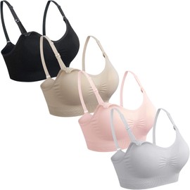 GXXGE Paquete de 4 brasieres de lactancia para lactancia materna, brasier de maternidad push-up de seda, sin costuras, bralette para embarazo, 4 piezas (negro, beige, gris, rosa)., XXL