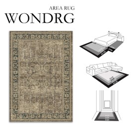 WondRg 4x6 Washable Area Rug Brown Vintage Entryway Kitchen Distressed Retro Carpet Non Slip Low Pile Soft Throw Rug for Bedroom Office Indoor Dining Room Laundry Balcony Decor