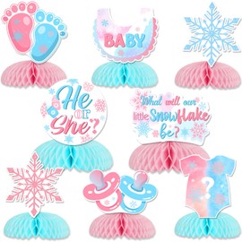 kreat4joy Winter Gender Reveal Party Decorations, What Will Our Little Snowflake Be Gender Reveal Honeycomb Centerpieces He or She Table Decorations Pink Blue for Winter Snowflake Baby Shower