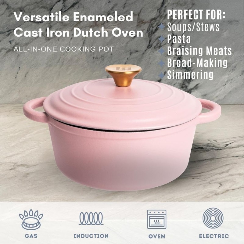 Lexi Home Cast Iron Enameled Dutch Oven Pot with Lid