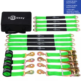 Trekassy 8 Axle Straps Race Car Trailer Car Hauler Tie Down Ratchet Straps Snap Hooks US
