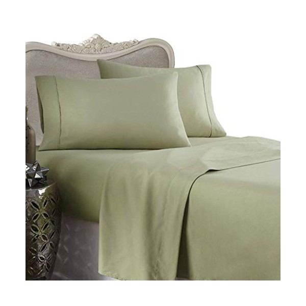 Egyptian Cotton Factory Outlet Store Luxurious Silky Rayon from Bamboo Sheet Set, Twin XL (Extra Long) Size, 1200 Thread Count 3 Piece Bed Sheet Set, Sage Solid