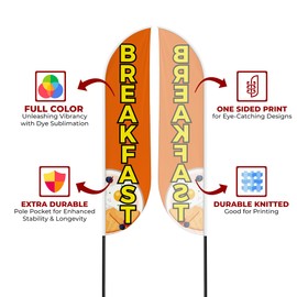 Breakfast Sign feather flag for Outdoor by Mavis Print | 11.5 FEET Long Polyester Outdoor Banner Flag for Easy Hang | HD Print Swooper I Flag Only for Food Advertising | Made in USA I Flag Only1