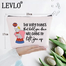 LEVLO Flying Elephant Cosmetic Make Up Bag Cartoon Lover Gift Hold You Down Are Going To Lift You Up Make Up Zipper Pouch Bag For Cartoon Fans, Hold You Down, Cosmetic Bag