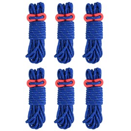 TRIWONDER Reflective Camping Rope 4mm Paracord Rope Nylon Rope Cord with Rope Adjusters Tent Guyline Guy Ropes for Tent Tarp Awning (Blue - 6 Pcs)