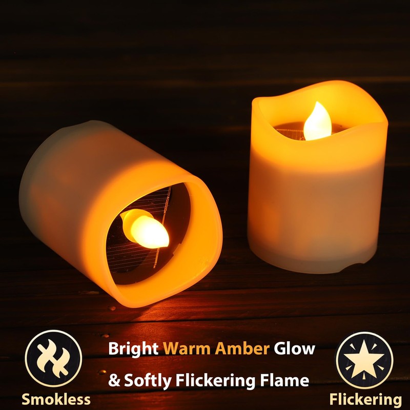 Solar Candles Outdoor Waterproof, 4pcs Rechargeable Dusk to Dawn Little