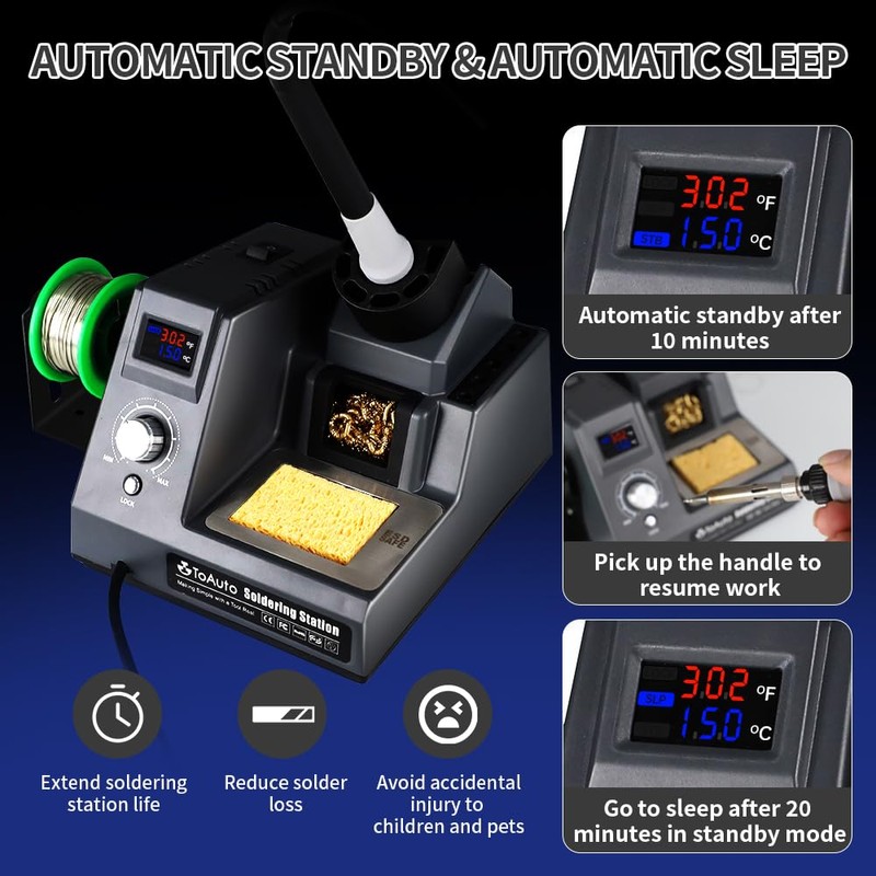 TOAUTO DS90 Soldering Station-°F & °C Dual Digital Display Soldering