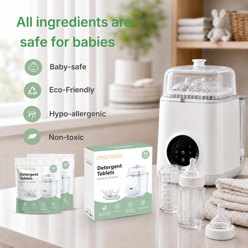 MONSAO 60 Count Bottle Washer Tablets, Safe & Residue-Free
