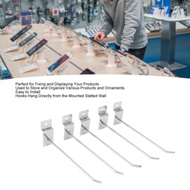 50pcs Slatwall Hooks Slot Plate Hook Slotted Plate Single Wire Hooks for Retail Display, 15cm Length, 3.3mm Diameter, Slat Board Hooks Metal Slat Wall Hanging Hooks for Garage Shop