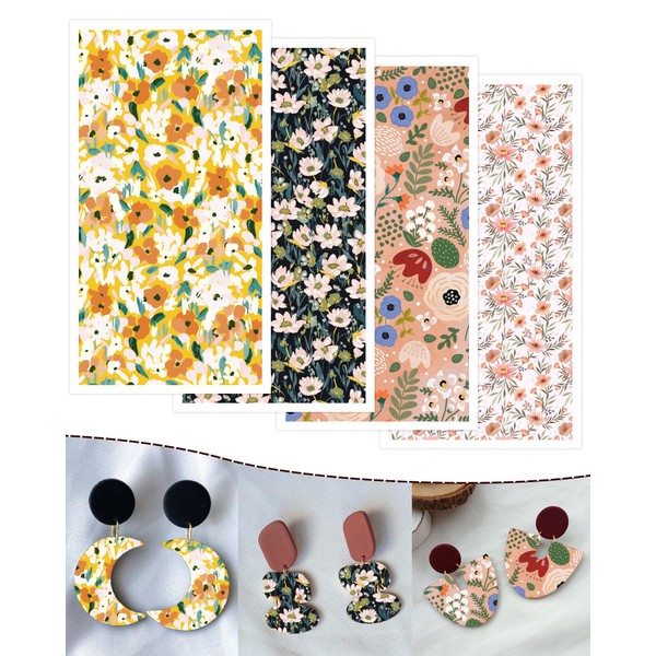 Puocaon Retro Flower Transfer Paper for Polymer Clay Earrings, 20 Pcs Clay Transfer Paper for Polymer Clay Earrings Jewelry, Cosmos Floral Painting Image Transfer Paper Sheets for Polymer Clay