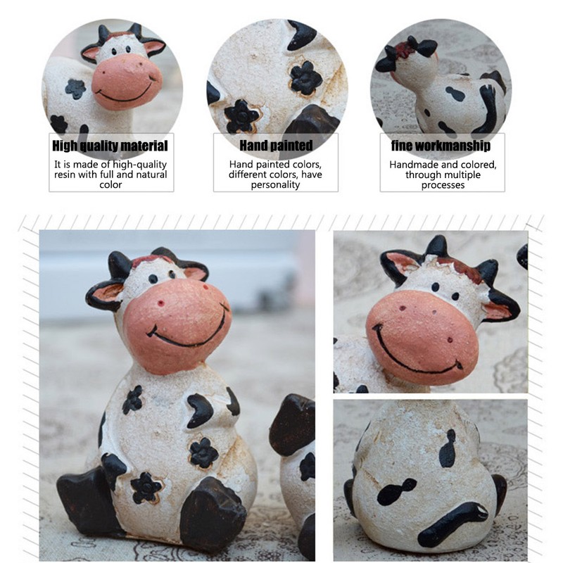 Cute Mini Cattle Cow Figurines Resin Statue Animal Model Desktop