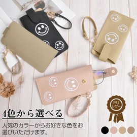 YooFa Glasses Case, Stylish, Women's, Thin, Eyeglass Case, Cute, Smile Embroidered Pattern, Women's Glasses Storage Bag, Lightweight, Slim, Synthetic Leather, Compact, Strap, Portable, Stylish, Buckle