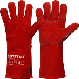 Safetytex Kreien Welding Gloves – High-Quality Leather Gloves for Optimum Protection – Heat Resistant – Size 10, Colour: Red (1 Pair)