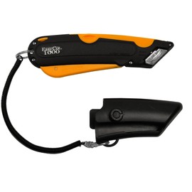 Modern Box Cutter, 3 blade depth setting , Squeeze Trigger and Edge Guides, Holster, Lanyard, Extra Blade - 1000 Orange