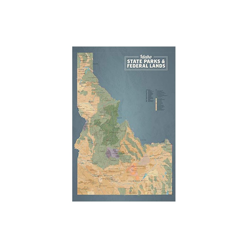 Idaho State Parks & Federal Lands Map 24x36 Poster (Tan