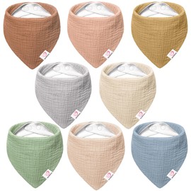 Bearmoss Bib Baby Triangular Scarf Baby Muslin Neckerchief Baby for Boys and Girls, 100% Cotton Neckerchief Baby Adjustable Pack of 8, Neutral-pastel