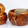 Nagina International Rosewood Crafted Wooden Yarn Storage Bowl With Carved