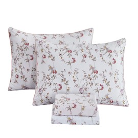 FADFAY Sheets Set Twin Rustic Pink Floral Botanical Bedding Set Luxury 100% Egyptian Cotton Bed Sheet Set Soft Breathable for All Season Bedoom Decor with 17.7 Deep Pocket Fitted Sheet, Twin Size