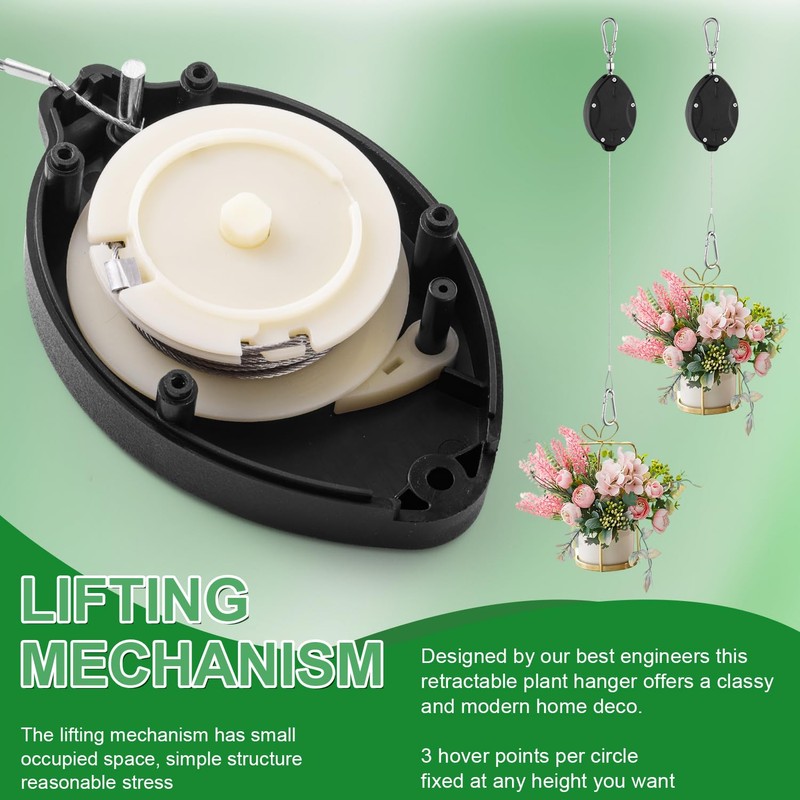 4 Pack Heavy Duty Retractable Plant Hangers, Adjustable Pull-Down Pulleys