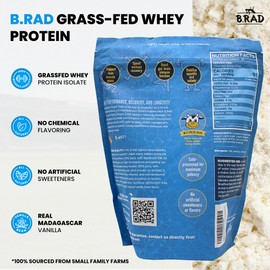 B.rad Grass Fed Whey Protein Isolate | Ultra-Pure, All-Natural, Clean Ingredients | 2 Pounds | 100% USA Sourced | Vanilla Bean
